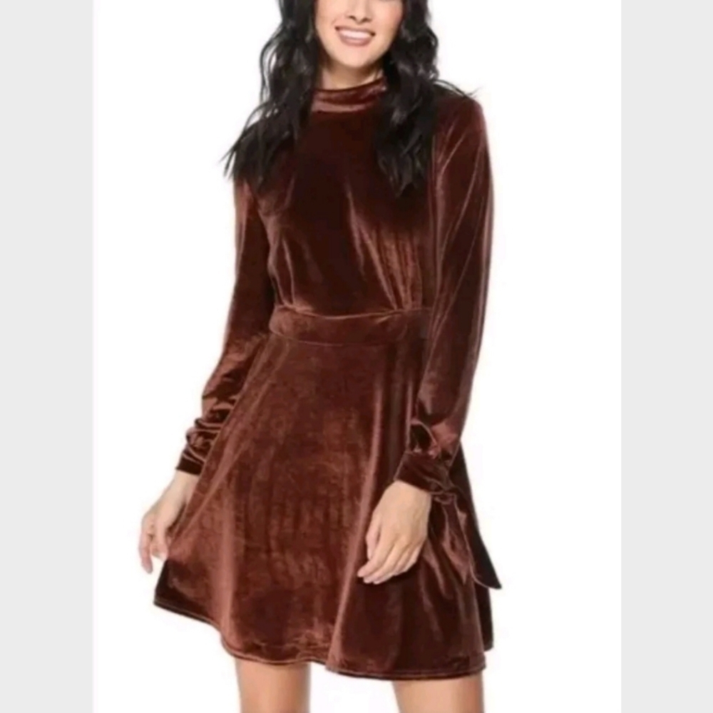 Long Sleeve Velvet Mock-Neck Fitโ & Flare Dress